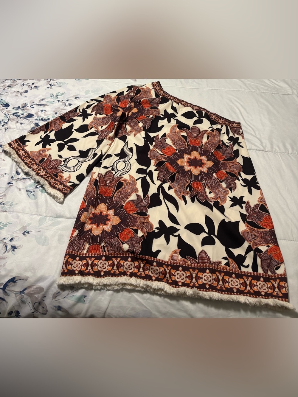 Boho One Shoulder Tunic Dress XXL Floral Beach Cover Up Mini - Picture 3 of 3